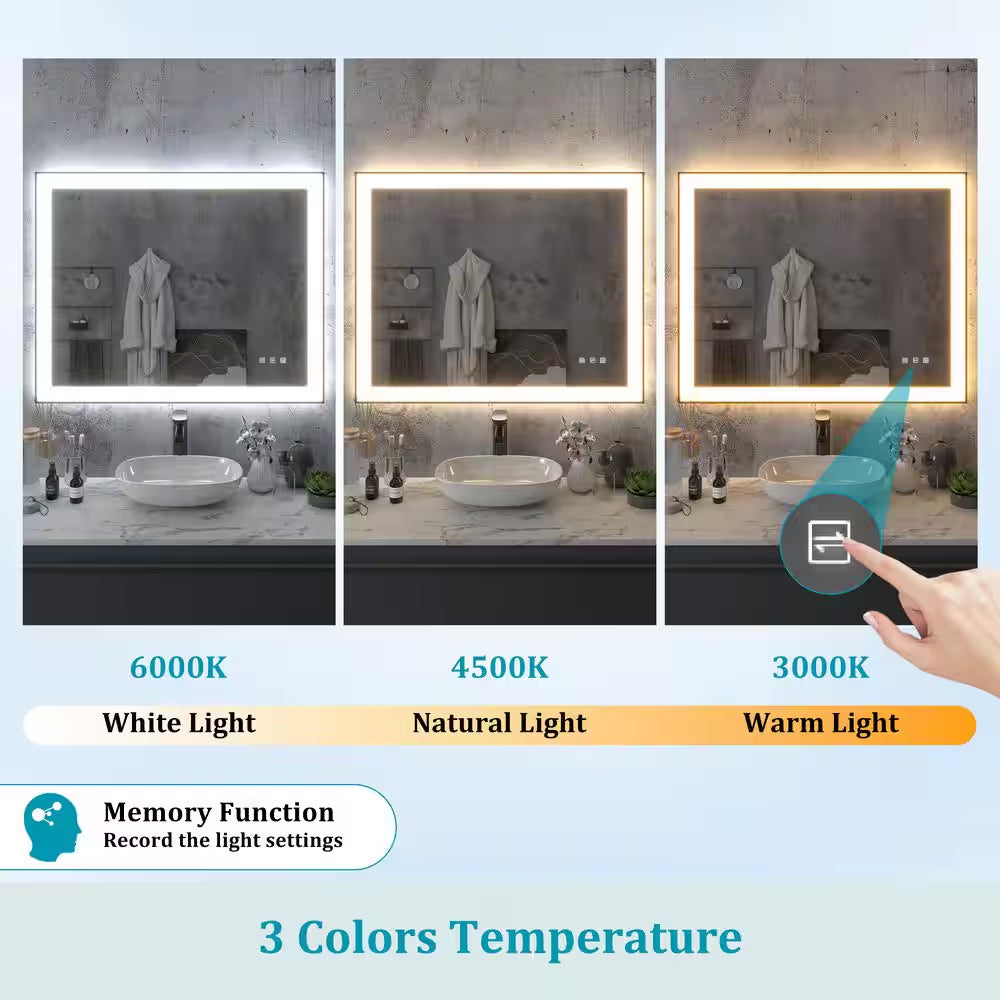 72 In. W X 32 In. H Rectangular Framed Anti-Fog LED Wall Bathroom Vanity Mirror in Black with Backlit and Front Light