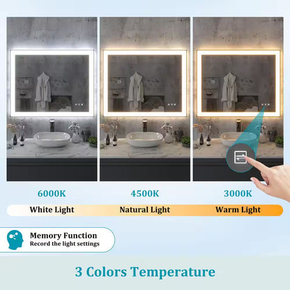 72 In. W X 32 In. H Rectangular Framed Anti-Fog LED Wall Bathroom Vanity Mirror in Black with Backlit and Front Light