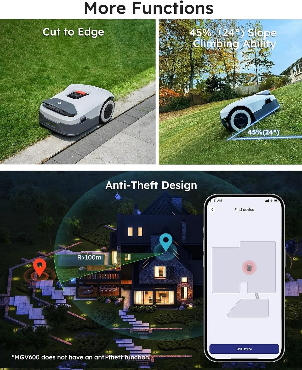 Genie 3000 Robotic Lawn Mower Covers up to 0.9 Acres, Full Band RTK + 4-Eye Vision, AI Smart Obstacle Avoidance & Lawn Maintenance