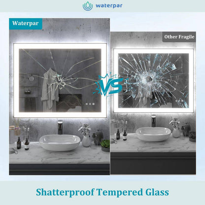 72 In. W X 32 In. H Rectangular Framed Anti-Fog LED Wall Bathroom Vanity Mirror in Black with Backlit and Front Light