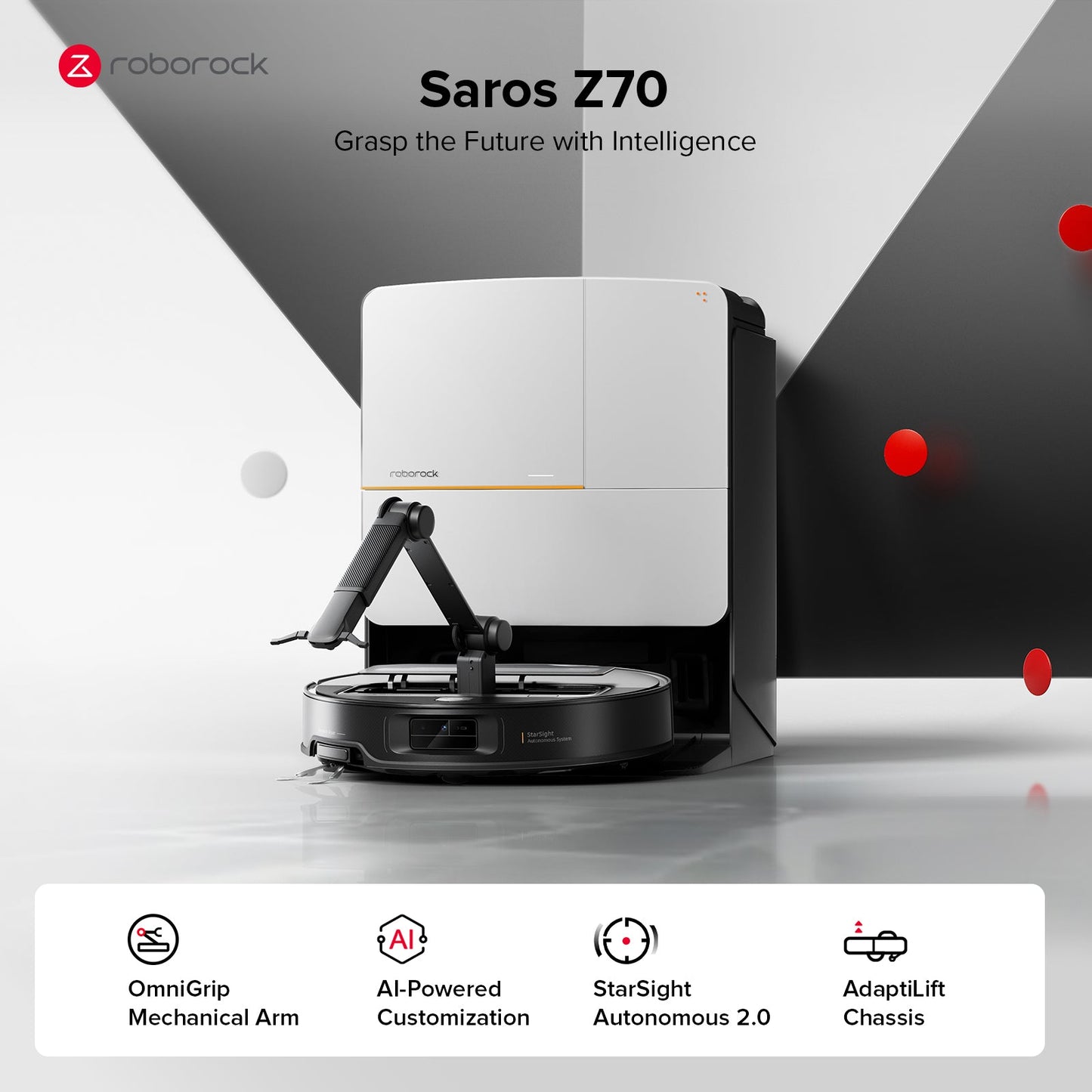 Roborock Saros Z70 Robot Vacuum with OmniGrip™ Mechanical Arm