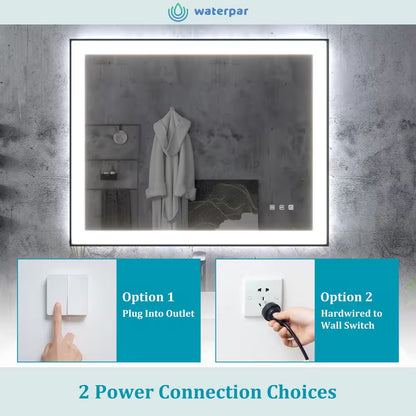 72 In. W X 32 In. H Rectangular Framed Anti-Fog LED Wall Bathroom Vanity Mirror in Black with Backlit and Front Light