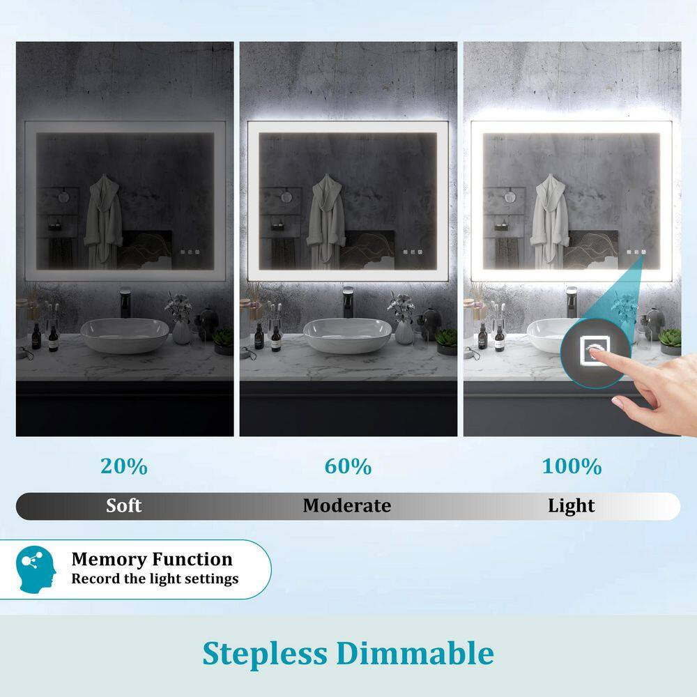 72 In. W X 32 In. H Rectangular Framed Anti-Fog LED Wall Bathroom Vanity Mirror in Black with Backlit and Front Light