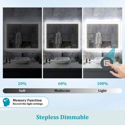 72 In. W X 32 In. H Rectangular Framed Anti-Fog LED Wall Bathroom Vanity Mirror in Black with Backlit and Front Light