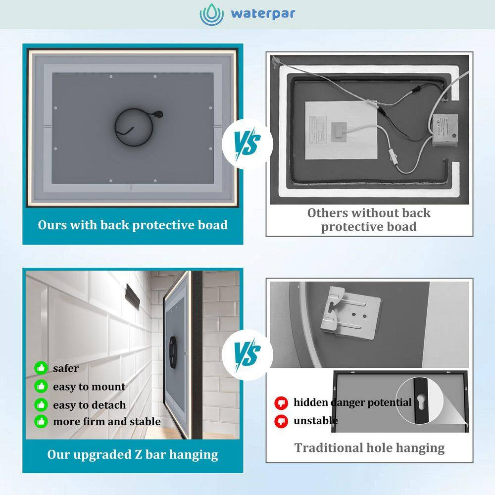72 In. W X 32 In. H Rectangular Framed Anti-Fog LED Wall Bathroom Vanity Mirror in Black with Backlit and Front Light