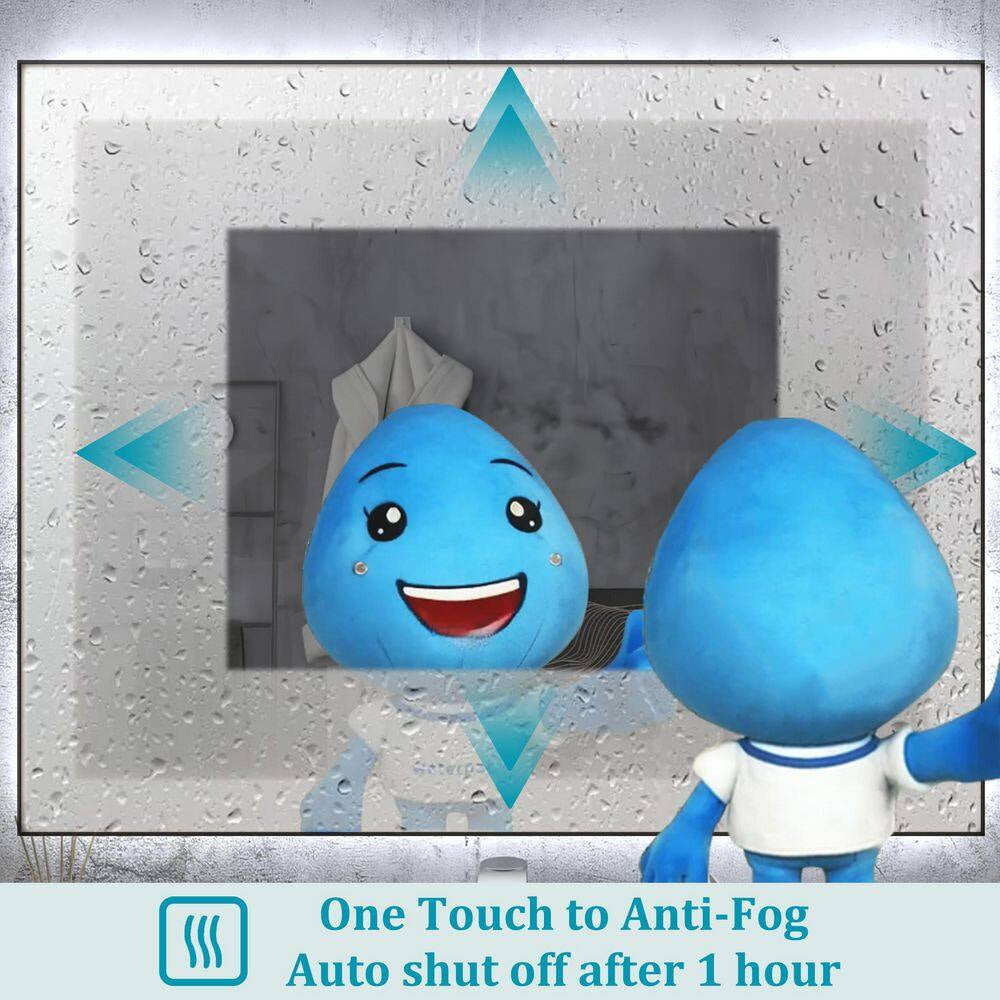 72 In. W X 32 In. H Rectangular Framed Anti-Fog LED Wall Bathroom Vanity Mirror in Black with Backlit and Front Light