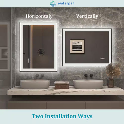 72 In. W X 32 In. H Rectangular Framed Anti-Fog LED Wall Bathroom Vanity Mirror in Black with Backlit and Front Light