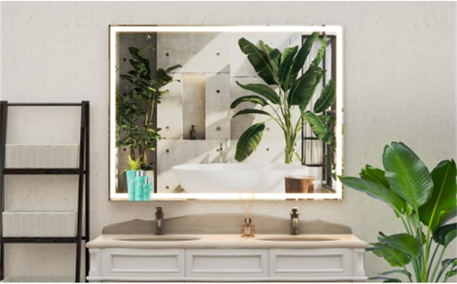 48X36 Inch LED Bathroom Vanity Mirror Wall Mounted Adjustable White Light/Warm Light/Natural Light Anti-Fog Touch Switch with Memory Modern Smart Large Bathroom Mirror